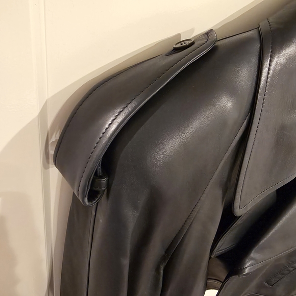 Saint Laurent BLUE Black Padded Shoulder Leather Jacket - Picture 6 of 8